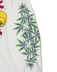 SKULL WEED EMBROIDERY & PRINT RHINE STONE LONG SLEEVE TEE