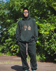 F●CKIN F●CK EMBROIDERY HOODIE - DARK GREEN