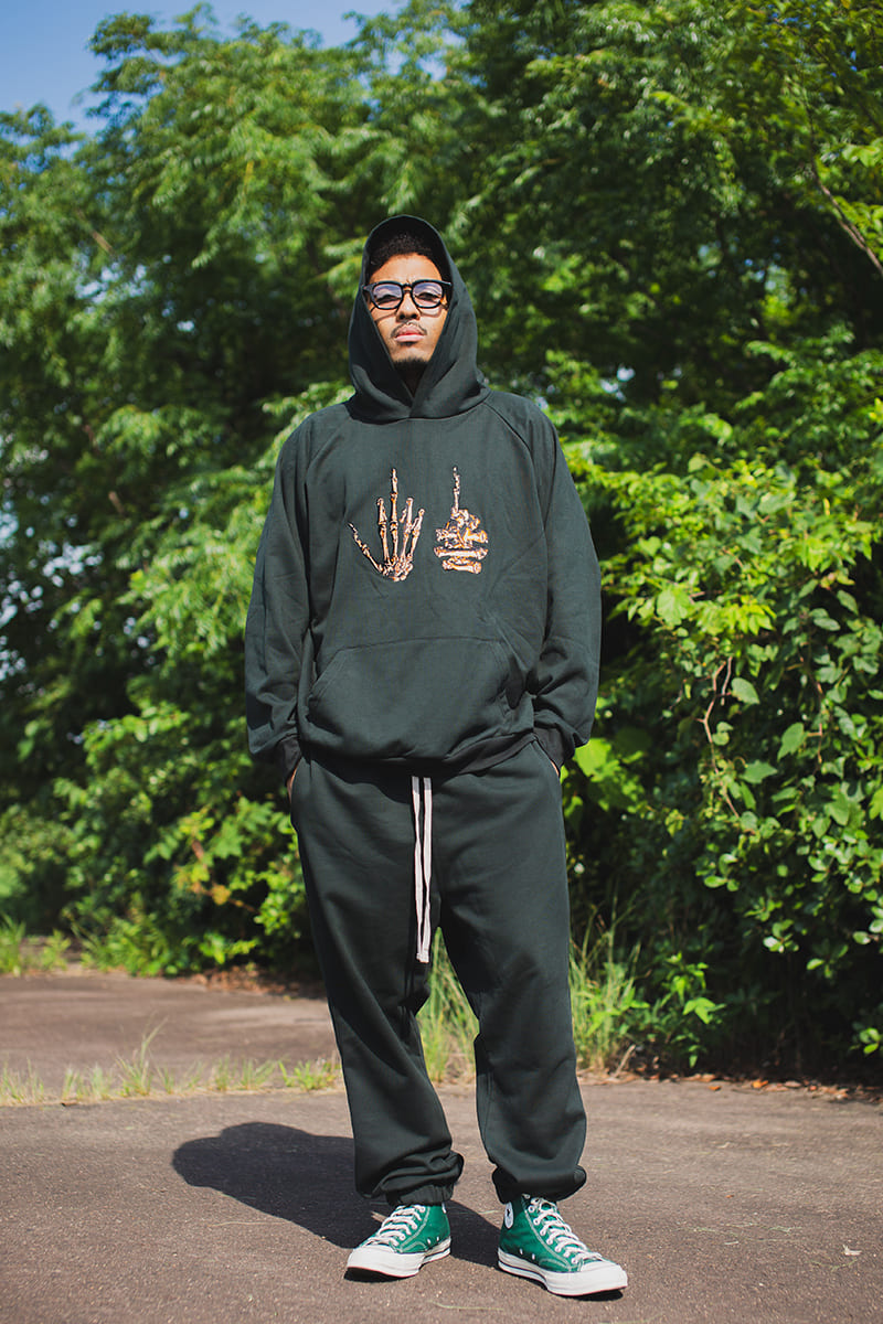 F●CKIN F●CK EMBROIDERY HOODIE - DARK GREEN