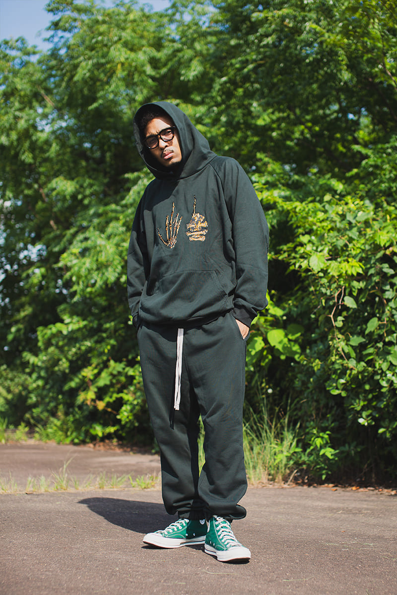 F●CKIN F●CK EMBROIDERY HOODIE - DARK GREEN