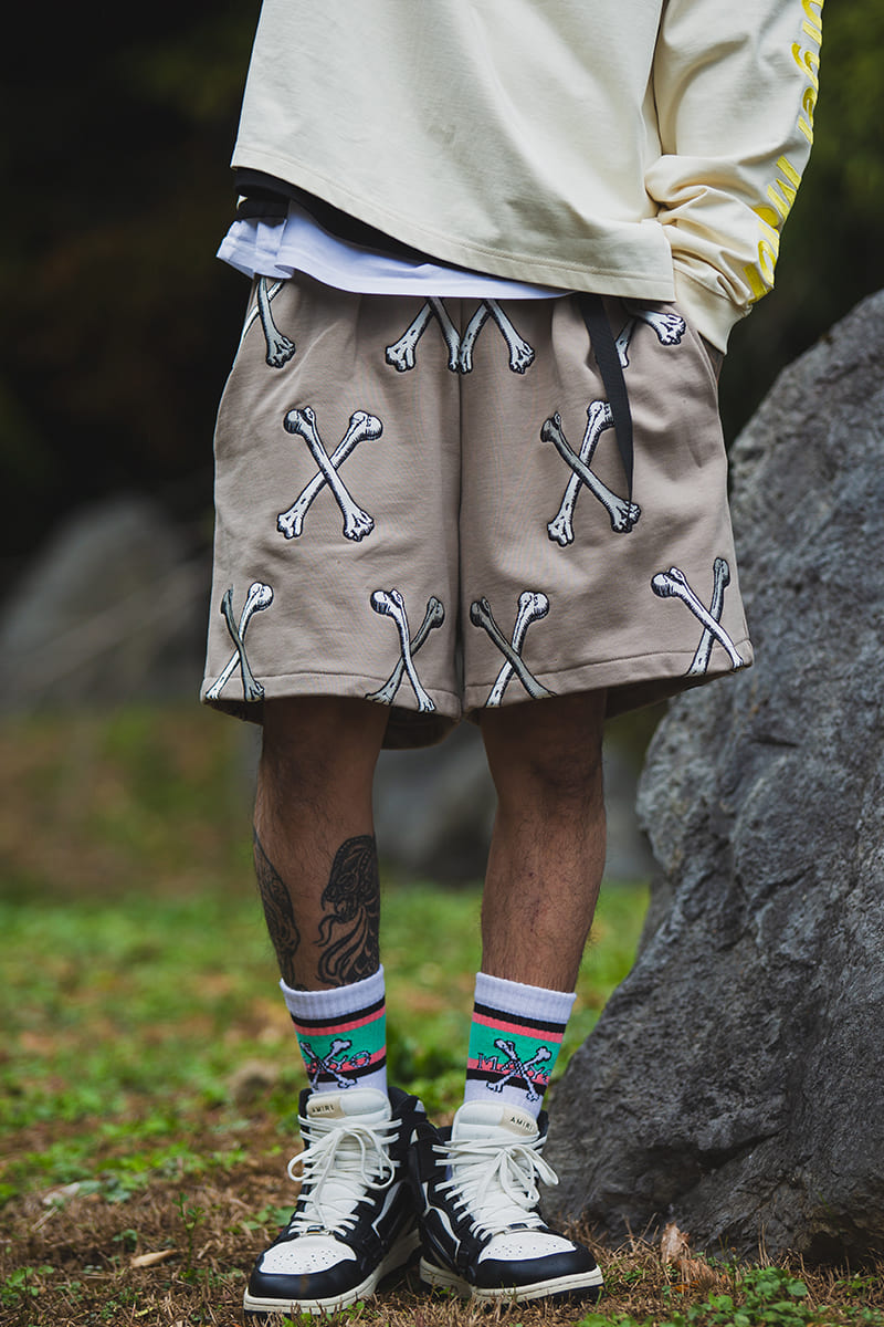 MAYO CROSS BONES Embroidery Sweat Shorts - BEIGE