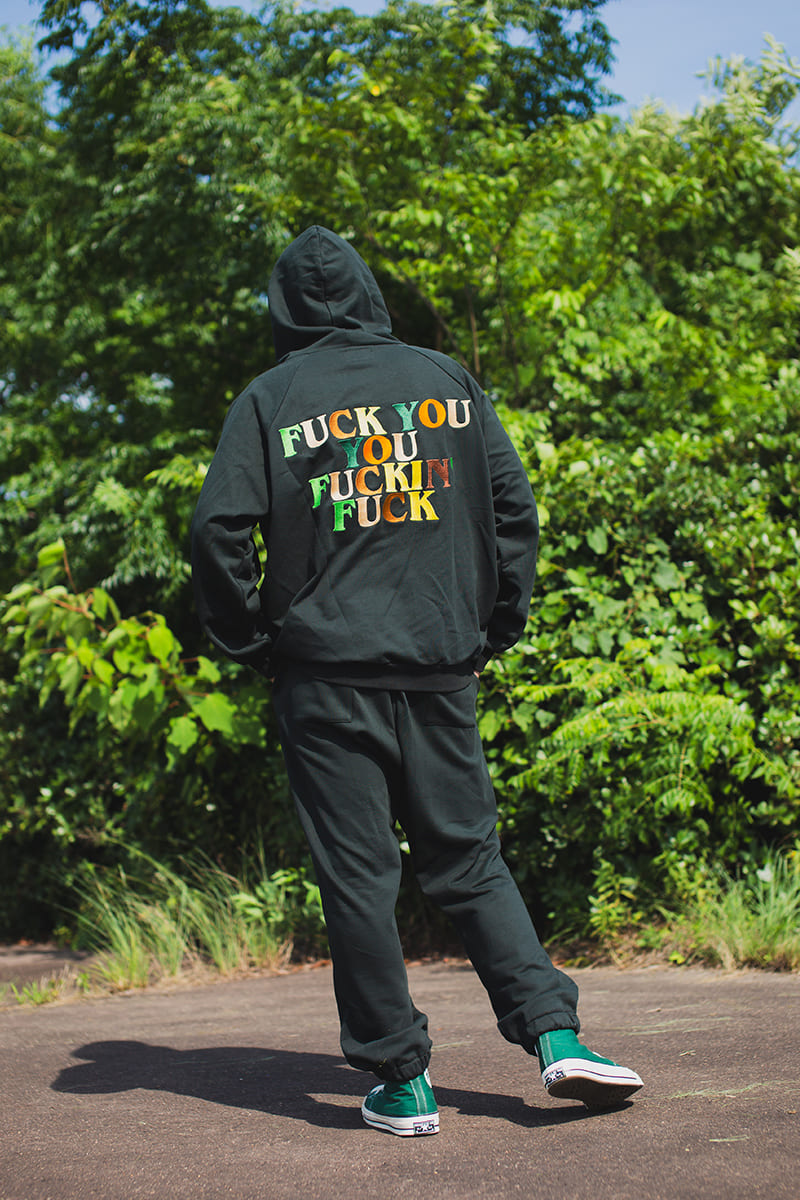 F●CKIN F●CK EMBROIDERY HOODIE - DARK GREEN