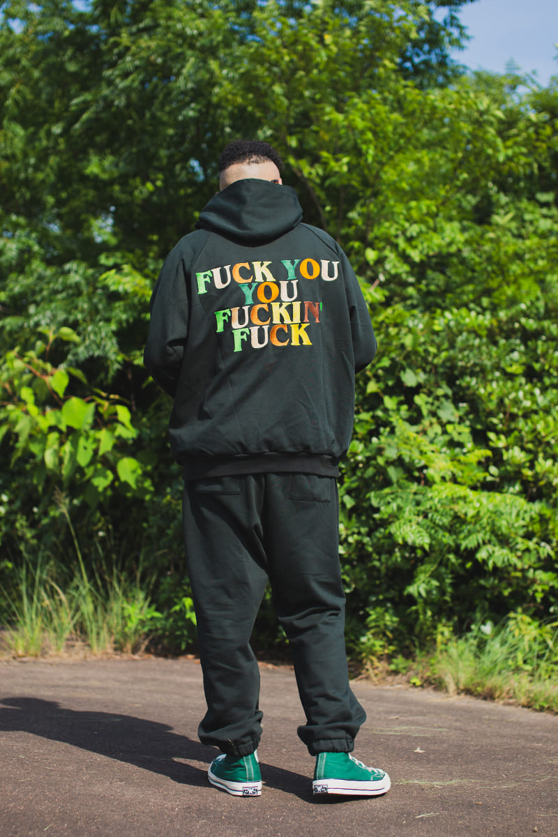 F●CKIN F●CK EMBROIDERY HOODIE - DARK GREEN