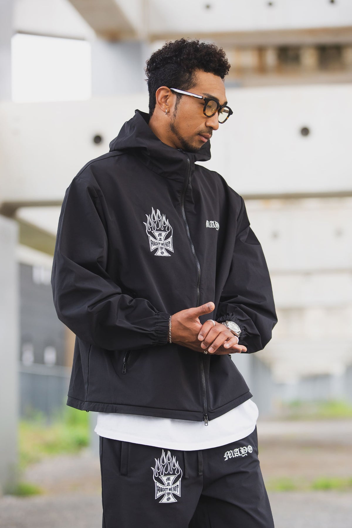 FIRE IRON CROSS EMBROIDERY NYLON JKT
