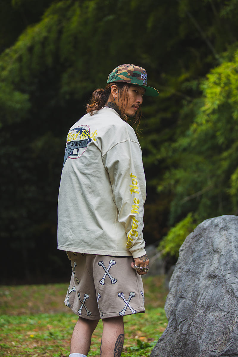 MAYO】MAYO CROSS BONES Embroidery Sweat Shorts - BEIGE