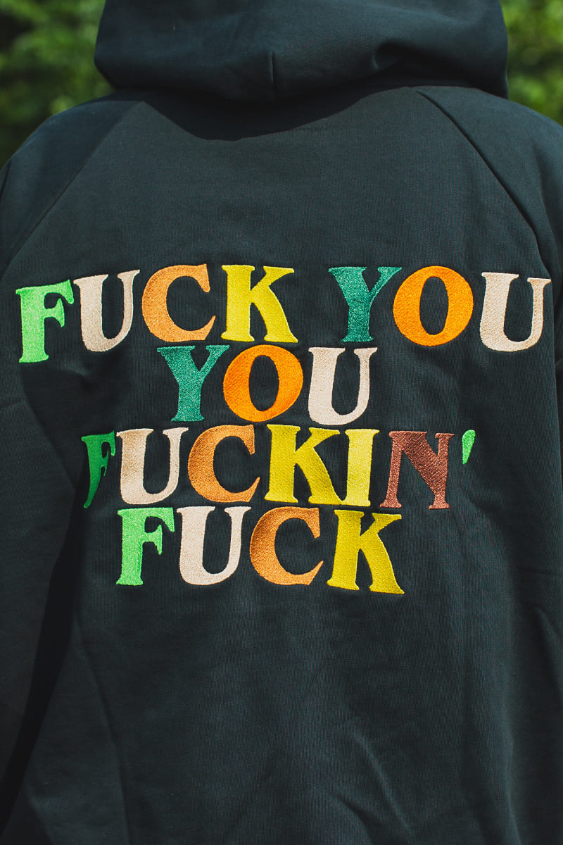 F●CKIN F●CK EMBROIDERY HOODIE - DARK GREEN