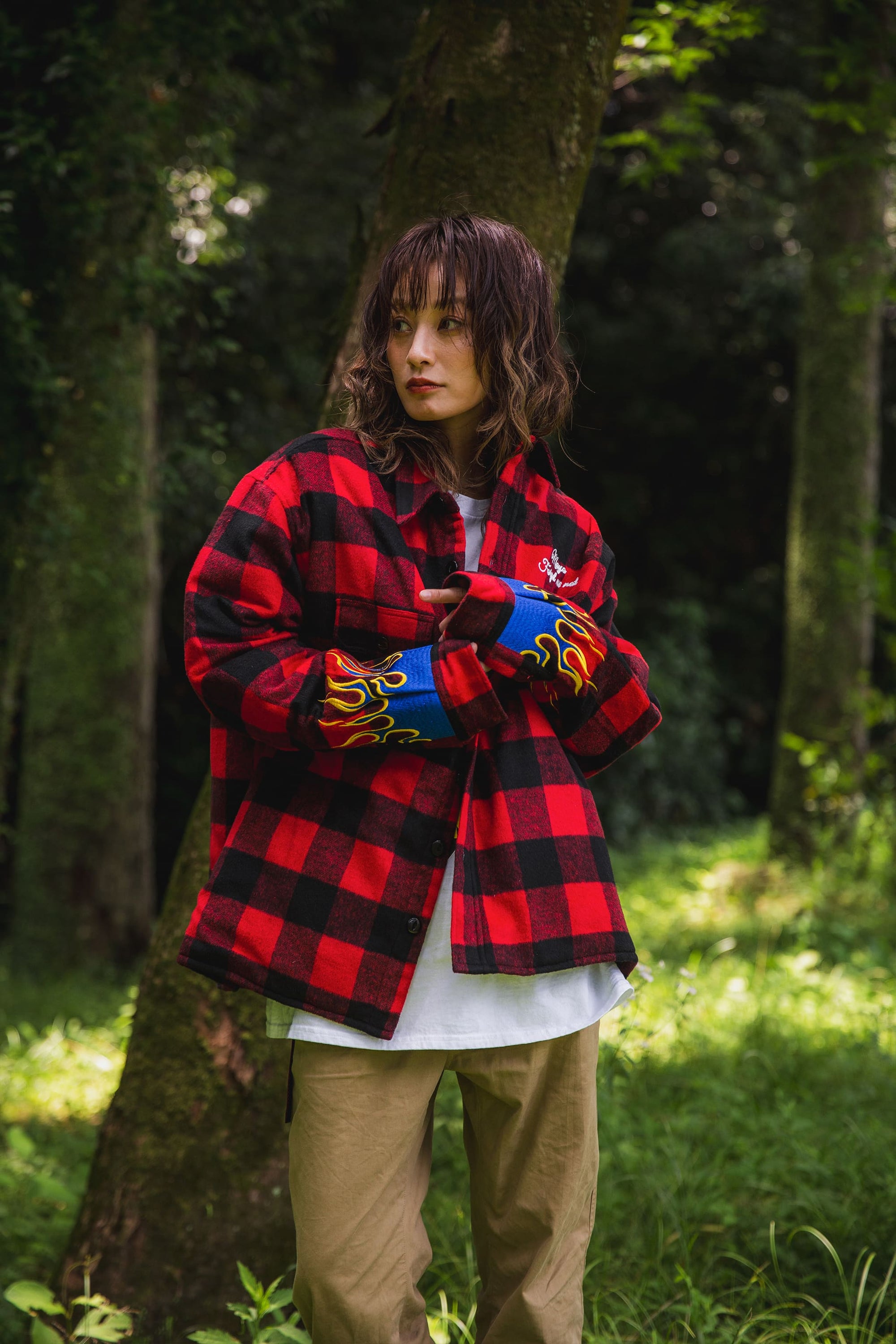 FIRE EMBROIDERY CHECK SHIRT JKT