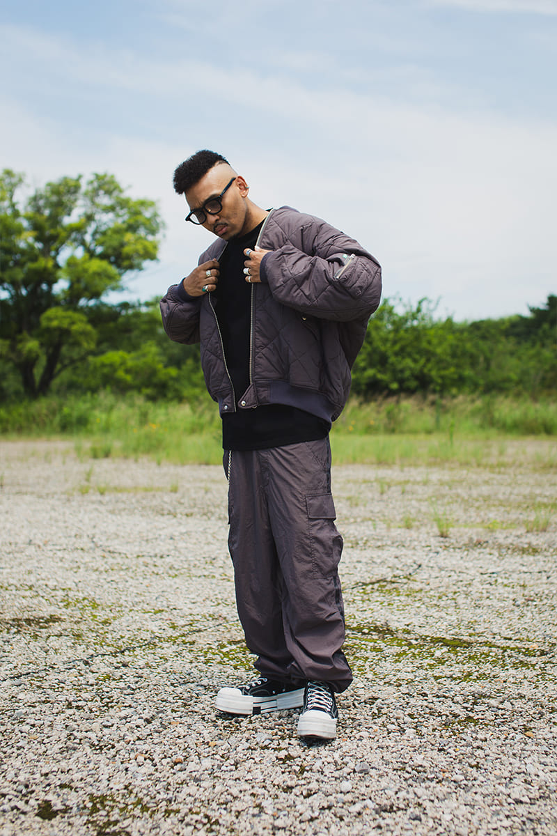 FGMN MAYO EMBROIDERY NYLON CARGO PANTS - CHARCOAL