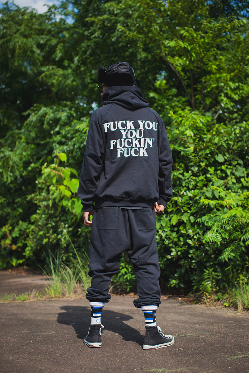 F●CKIN F●CK EMBROIDERY HOODIE - BLACK