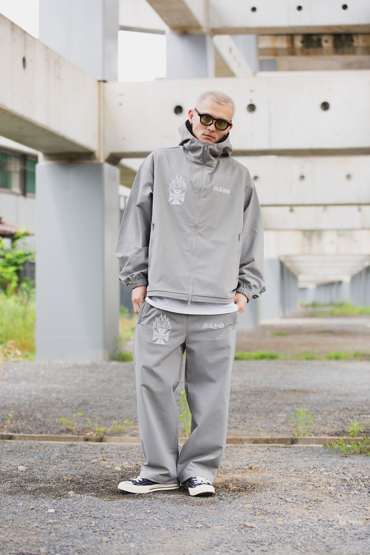 FIRE IRON CROSS EMBROIDERY NYLON PANTS