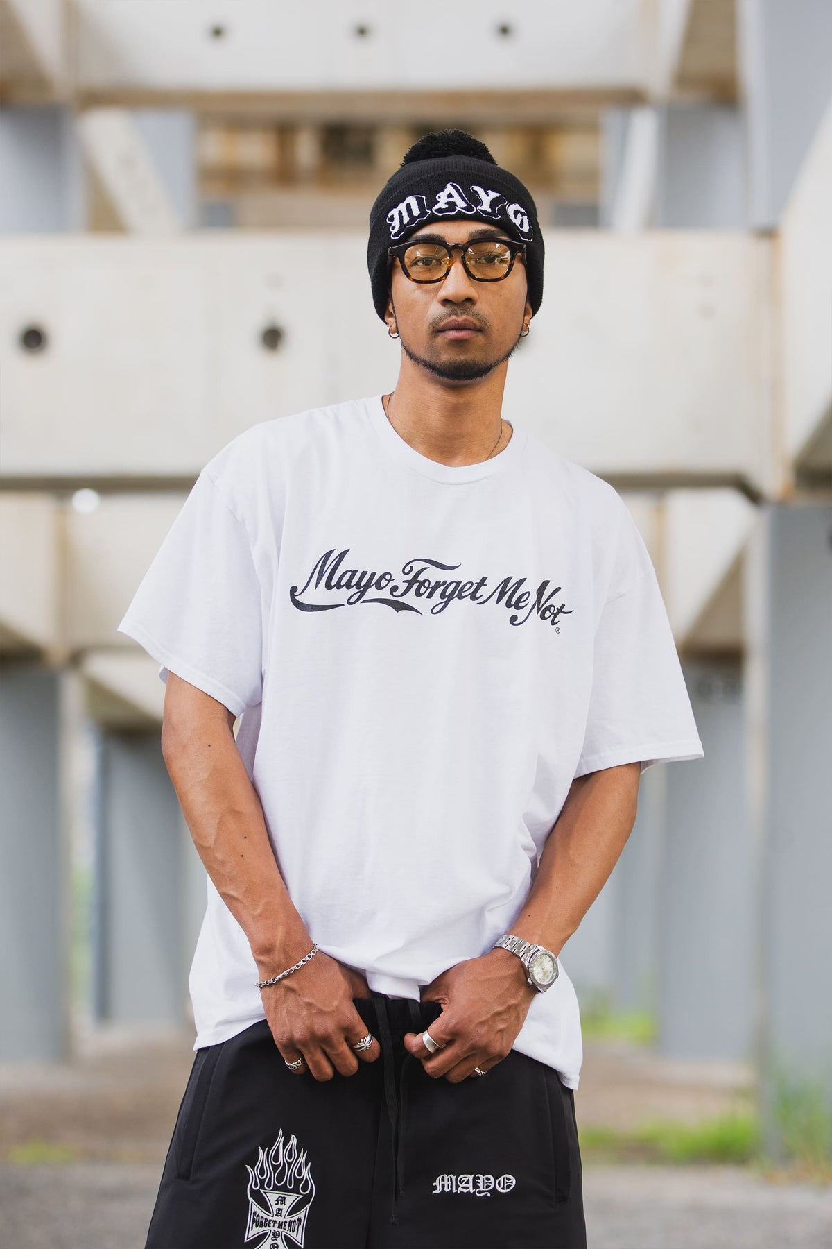 MAYO LOGO EMBROIDERY POM-POM KNIT CAP
