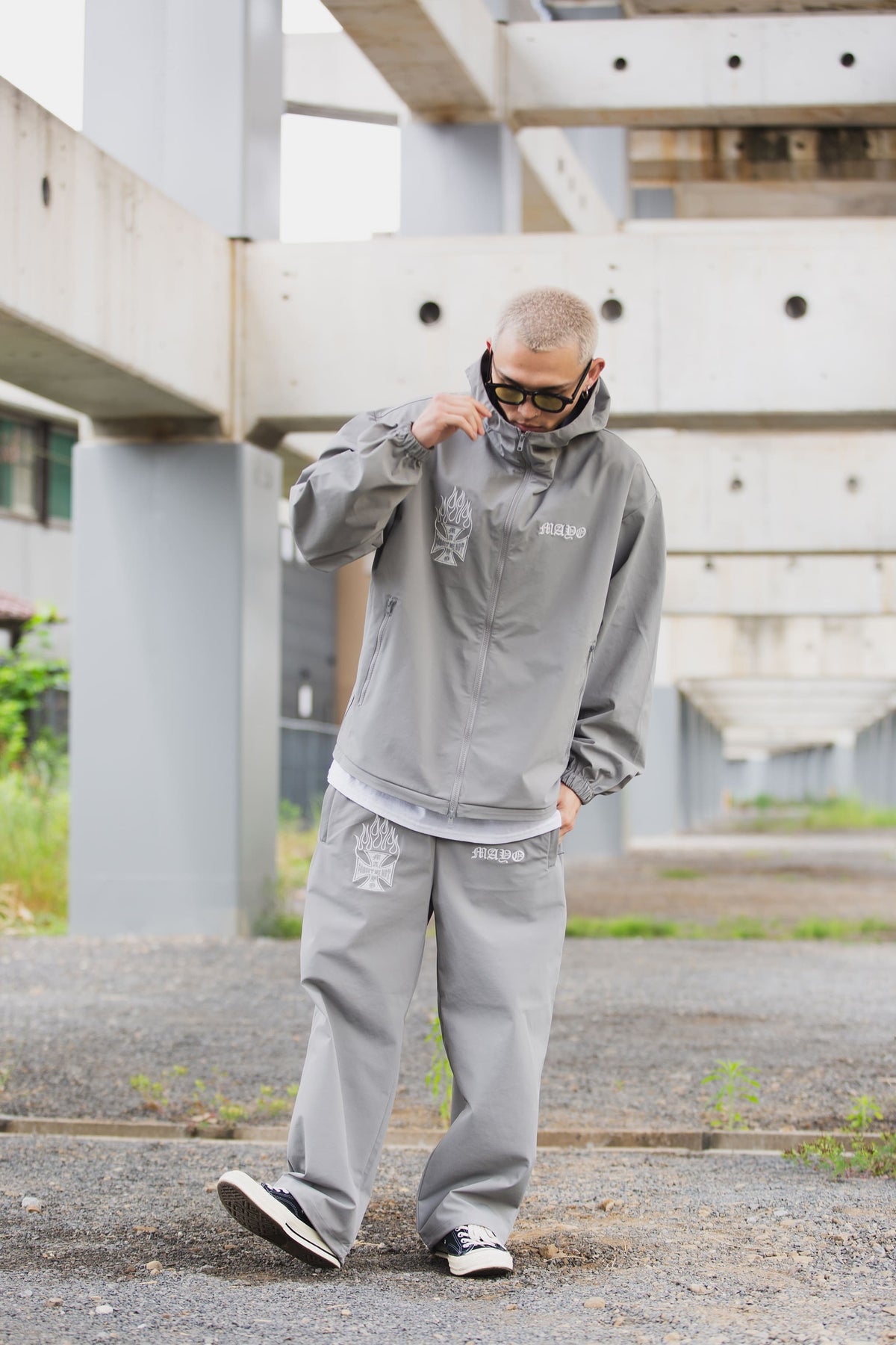 FIRE IRON CROSS EMBROIDERY NYLON PANTS