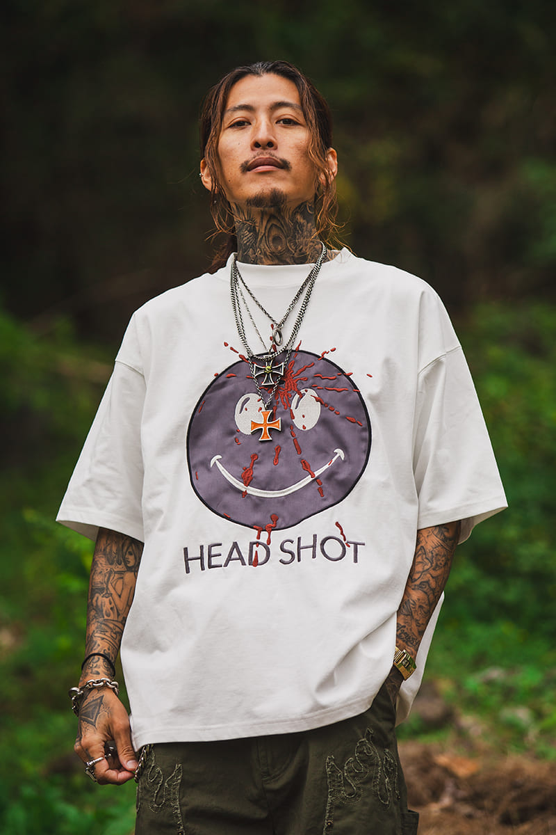 HEAD SHOT Embroidery short Sleeve Tee - WHITE