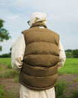 METEOR SHOWER EMBROIDERY NYLON REVERSIBLE DOWN VEST - OLIVE