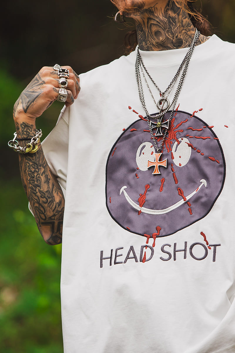 HEAD SHOT Embroidery short Sleeve Tee - WHITE