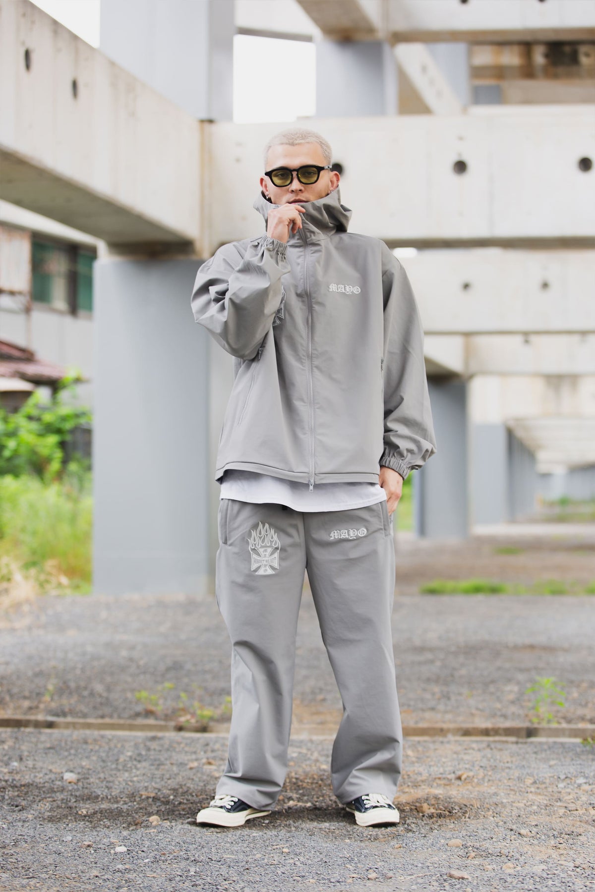 FIRE IRON CROSS EMBROIDERY NYLON PANTS