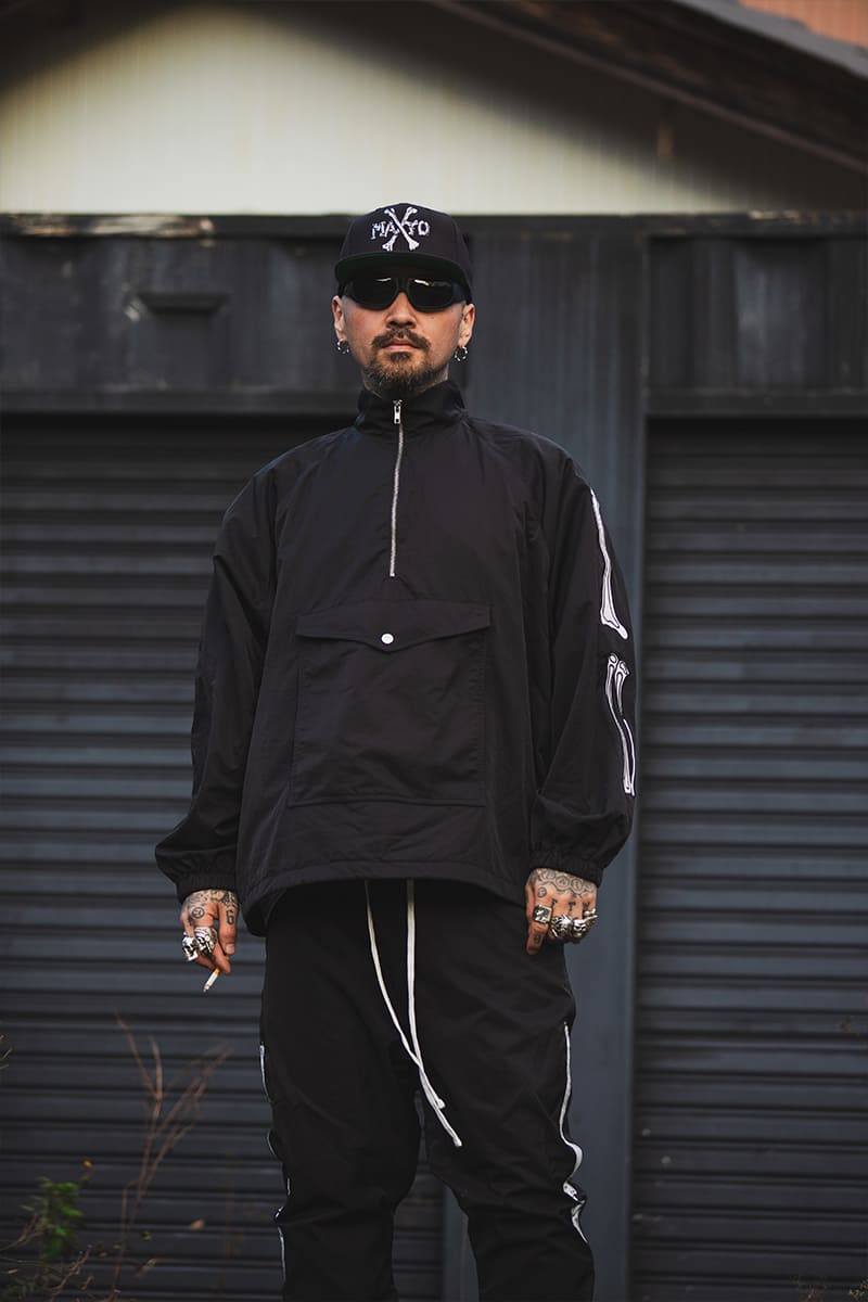 MAYO BONES Embroidery Nylon Anorak - BLACK