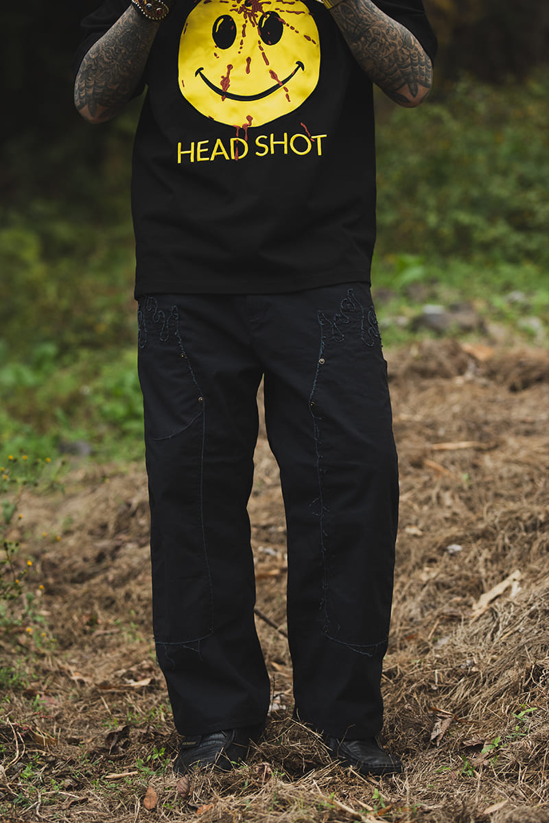 HEAD SHOT Embroidery short Sleeve Tee - BLACK