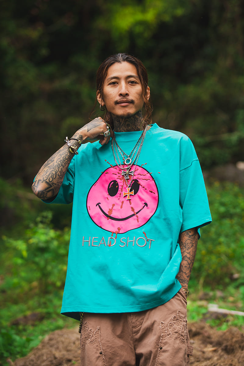 HEAD SHOT Embroidery short Sleeve Tee - KINMIYA BLUE