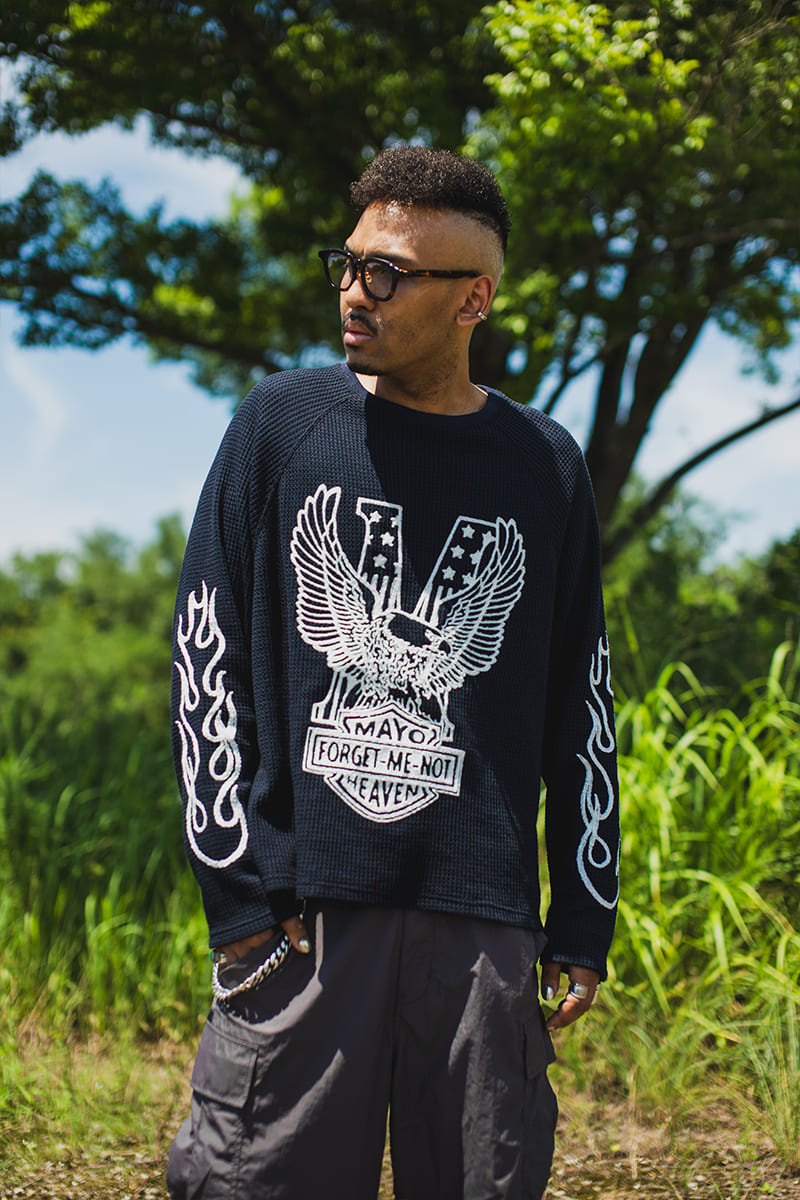 EAGLE  EMBROIDERY THERMAL LONG SLEEVE TEE - BLACK