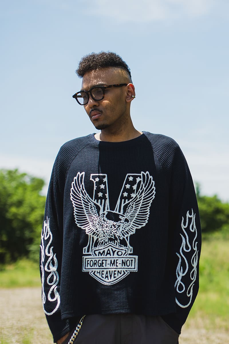 EAGLE  EMBROIDERY THERMAL LONG SLEEVE TEE - BLACK