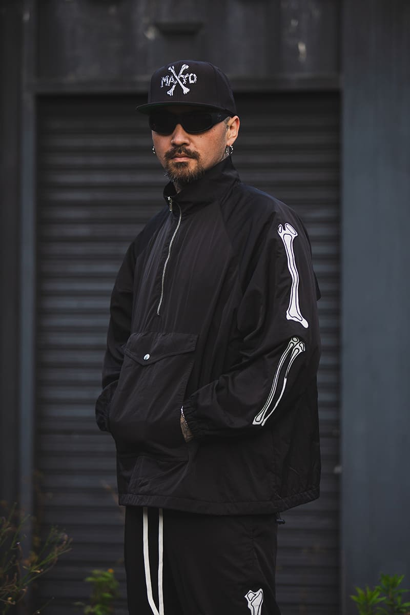 MAYO BONES Embroidery Nylon Anorak - BLACK