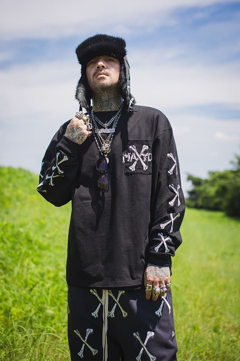 CROSS BONES EMBROIDERY NYLON BOA CAP - BONE BLACK