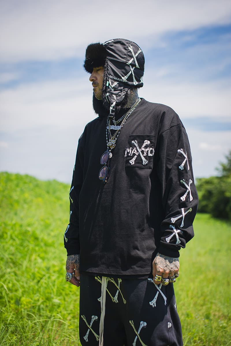 CROSS BONES EMBROIDERY NYLON BOA CAP - BONE BLACK