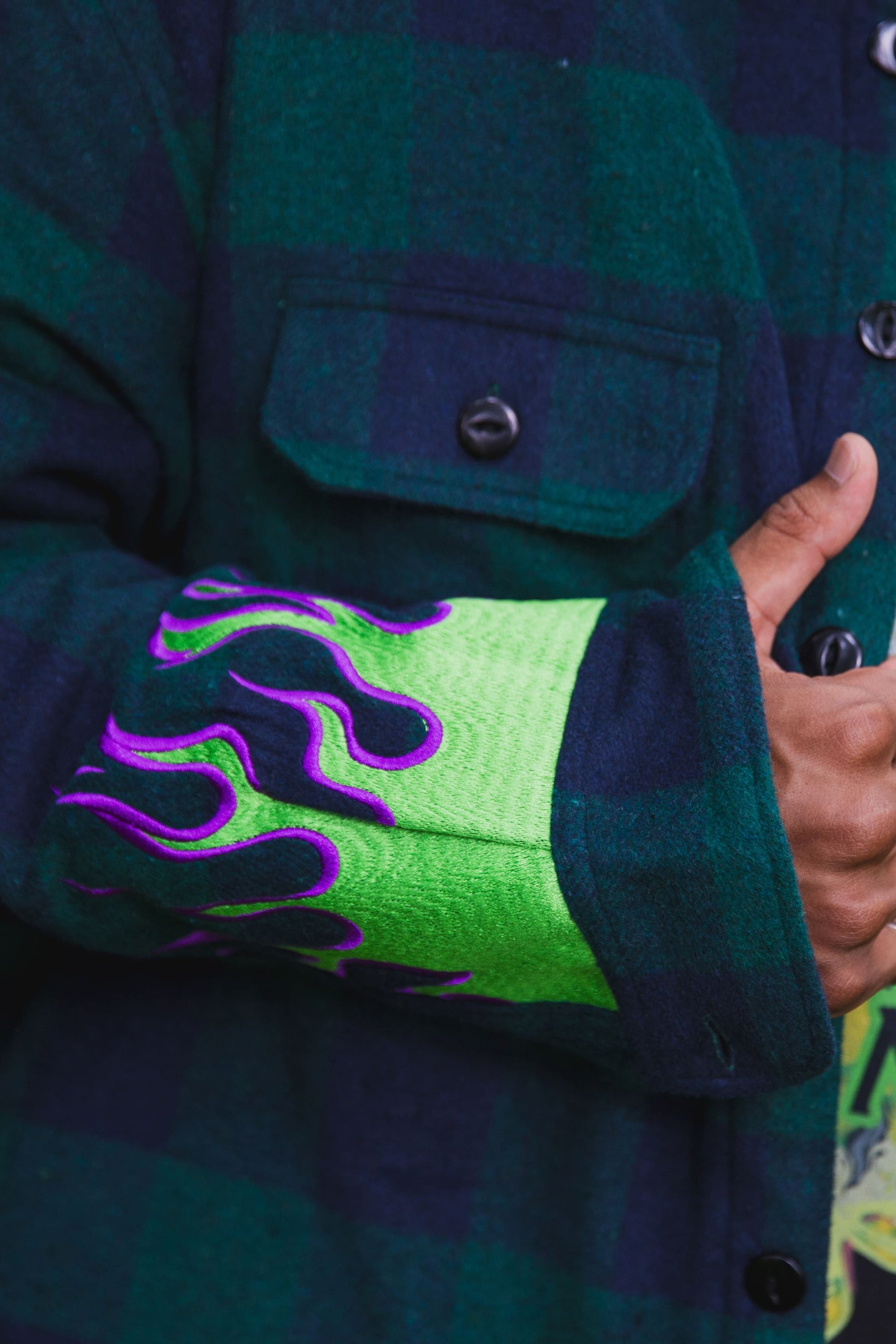 FIRE EMBROIDERY CHECK SHIRT JKT