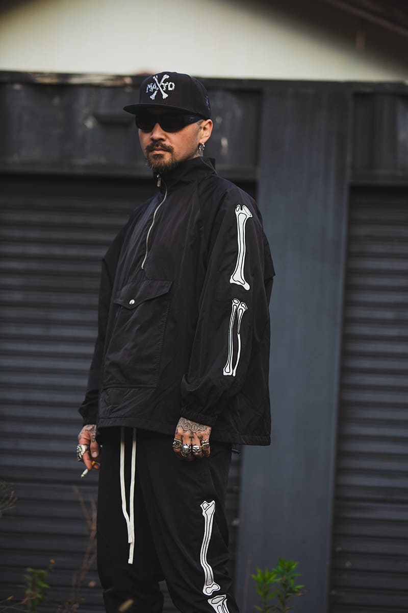 MAYO BONES Embroidery Nylon Anorak - BLACK