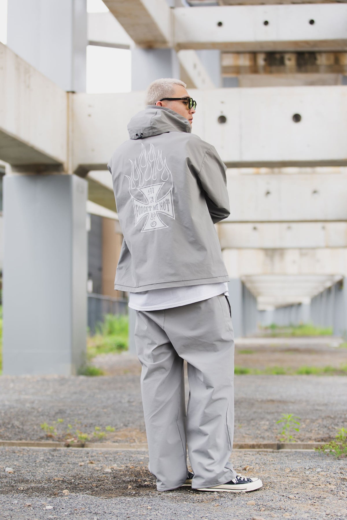 FIRE IRON CROSS EMBROIDERY NYLON PANTS