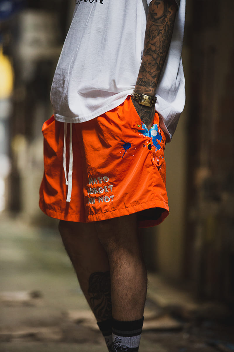 MAYO PAINT Embroidery Swim Shorts -  ORANGE