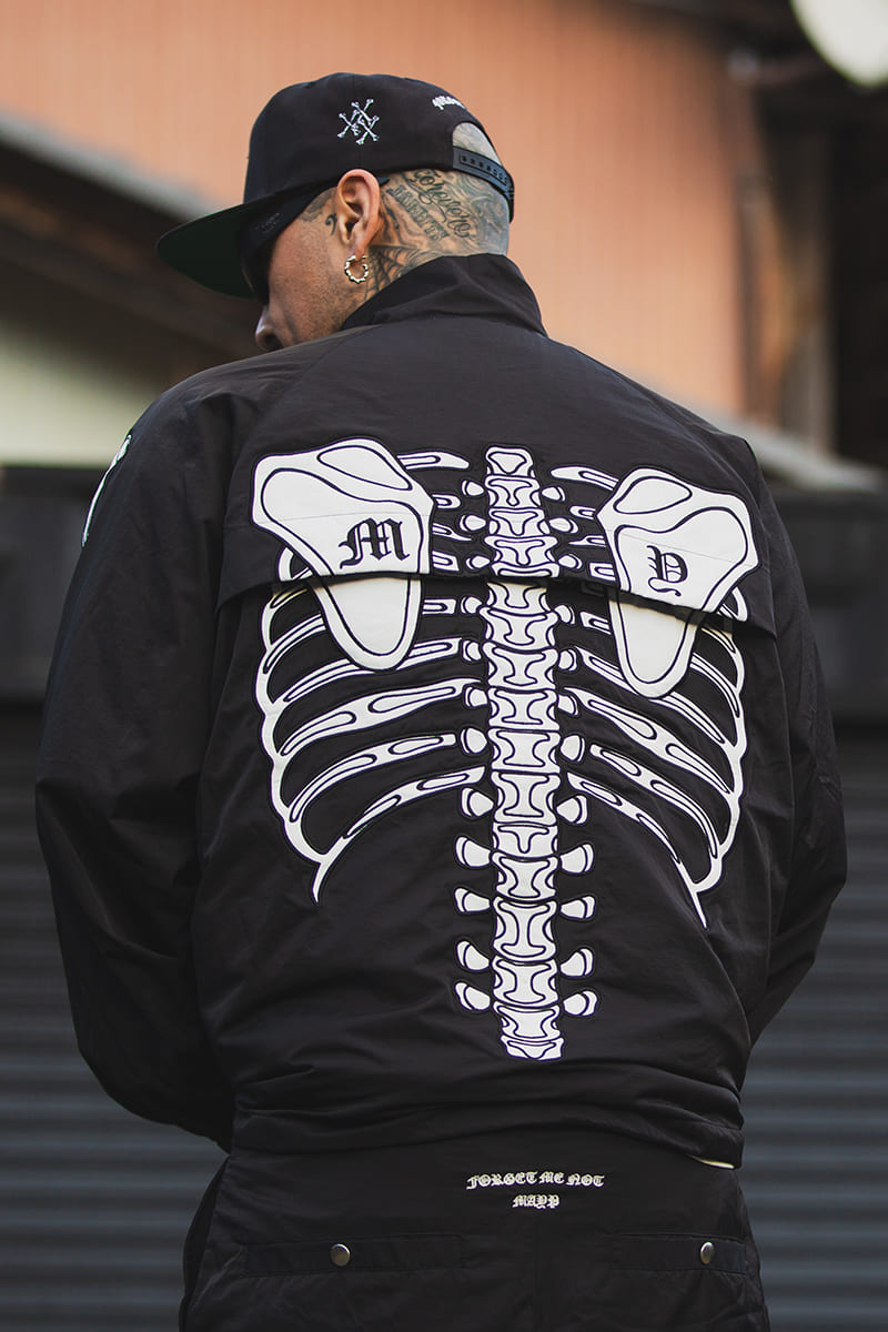 MAYO BONES Embroidery Nylon Anorak - BLACK