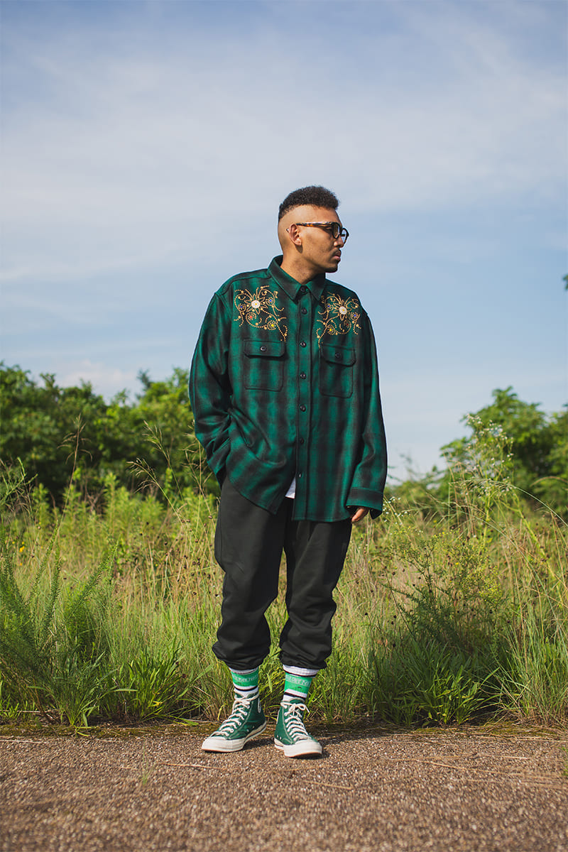 MAYO WOOL EMBROIDERY CHECK SHIRT JACKET - GREEN