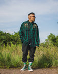 MAYO WOOL EMBROIDERY CHECK SHIRT JACKET - GREEN