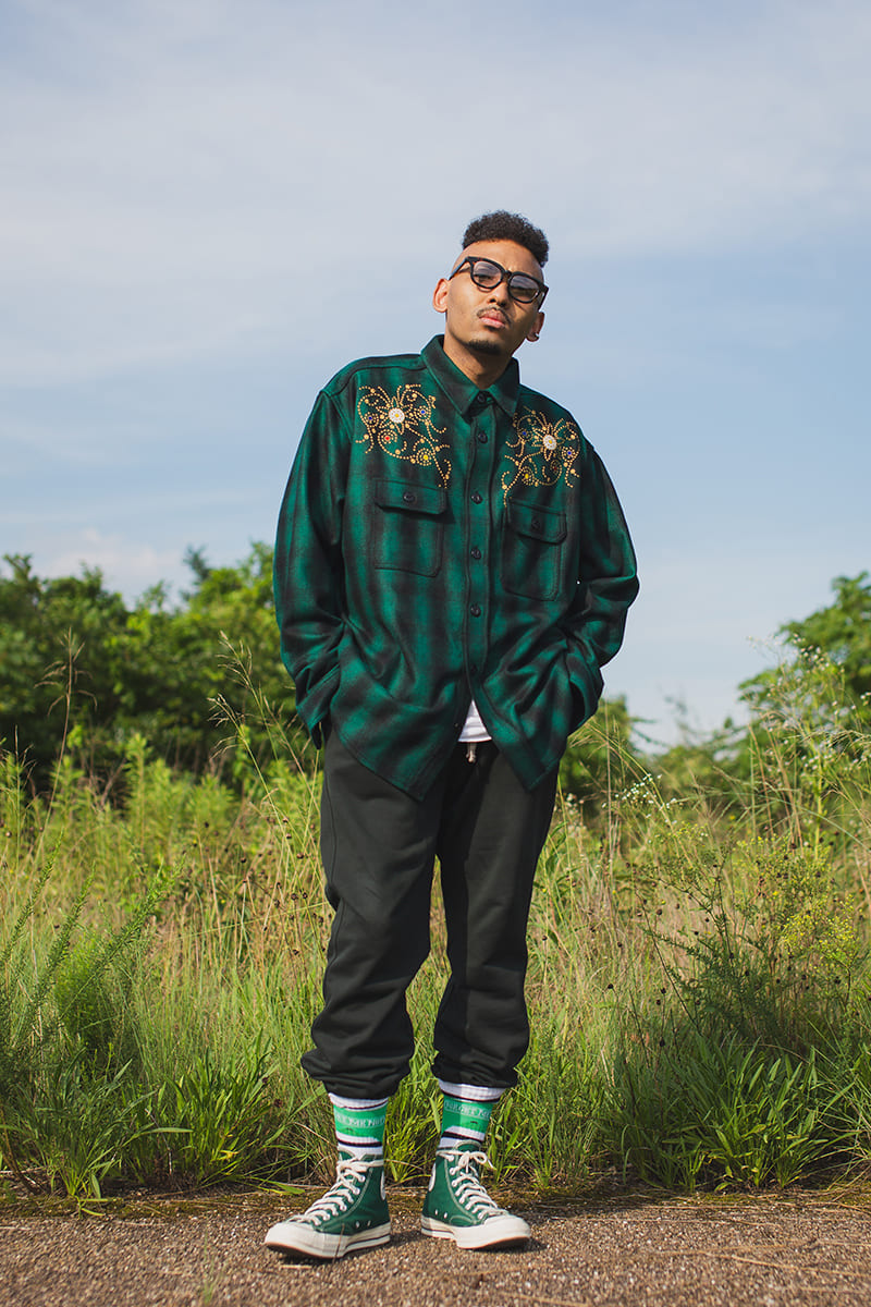 MAYO WOOL EMBROIDERY CHECK SHIRT JACKET - GREEN