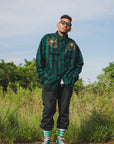 MAYO WOOL EMBROIDERY CHECK SHIRT JACKET - GREEN