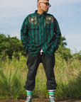 MAYO WOOL EMBROIDERY CHECK SHIRT JACKET - GREEN