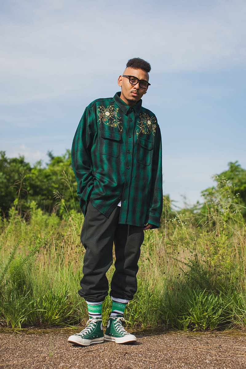 MAYO WOOL EMBROIDERY CHECK SHIRT JACKET - GREEN