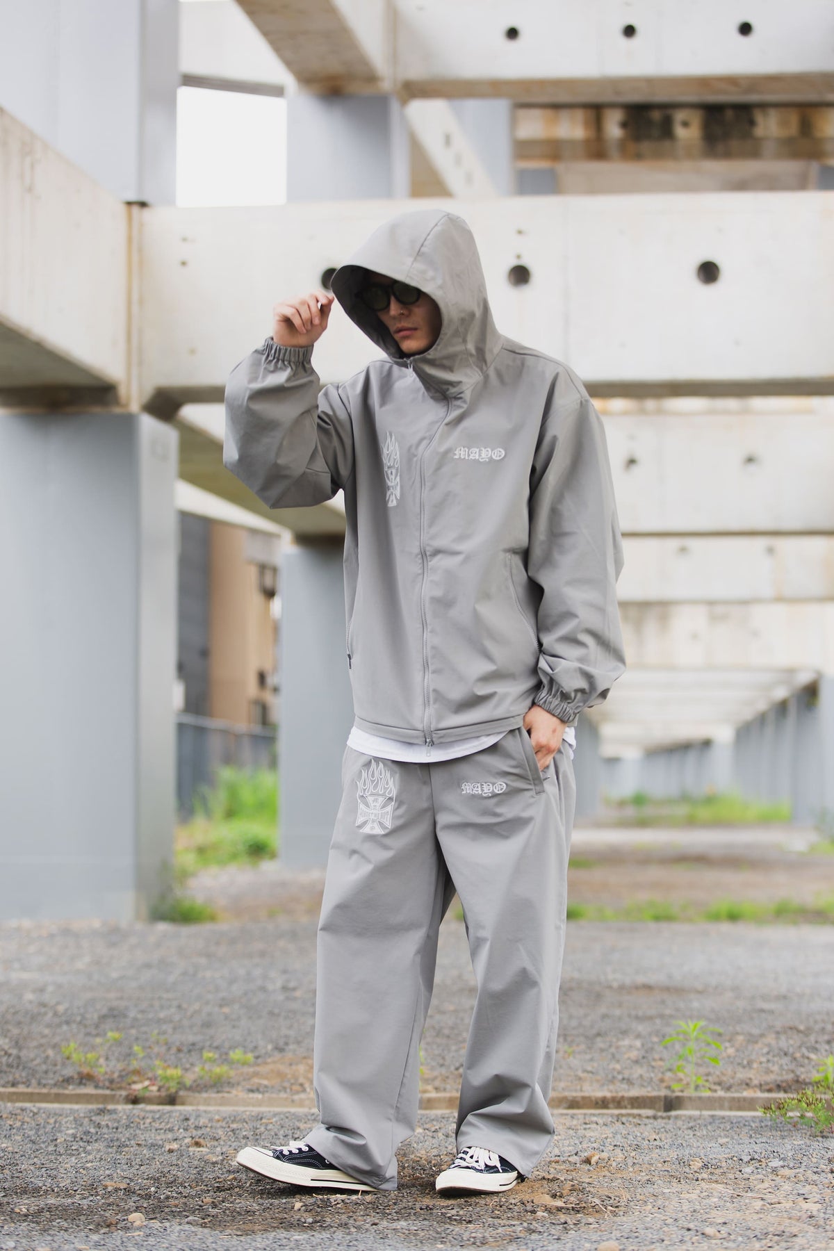 FIRE IRON CROSS EMBROIDERY NYLON PANTS