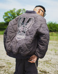 EAGLE  EMBROIDERY NYLON JKT -  CHARCOAL