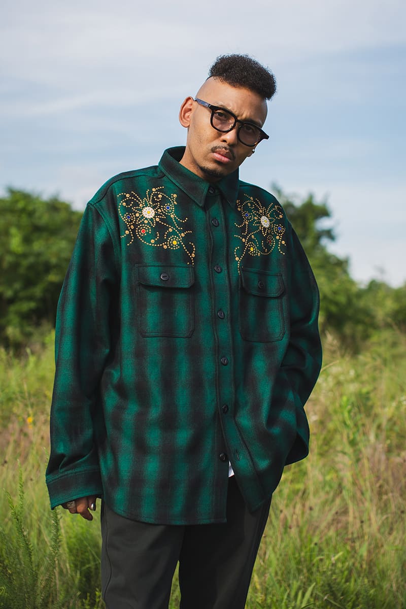 MAYO WOOL EMBROIDERY CHECK SHIRT JACKET - GREEN