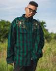 MAYO WOOL EMBROIDERY CHECK SHIRT JACKET - GREEN