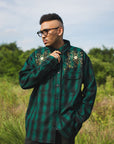 MAYO WOOL EMBROIDERY CHECK SHIRT JACKET - GREEN