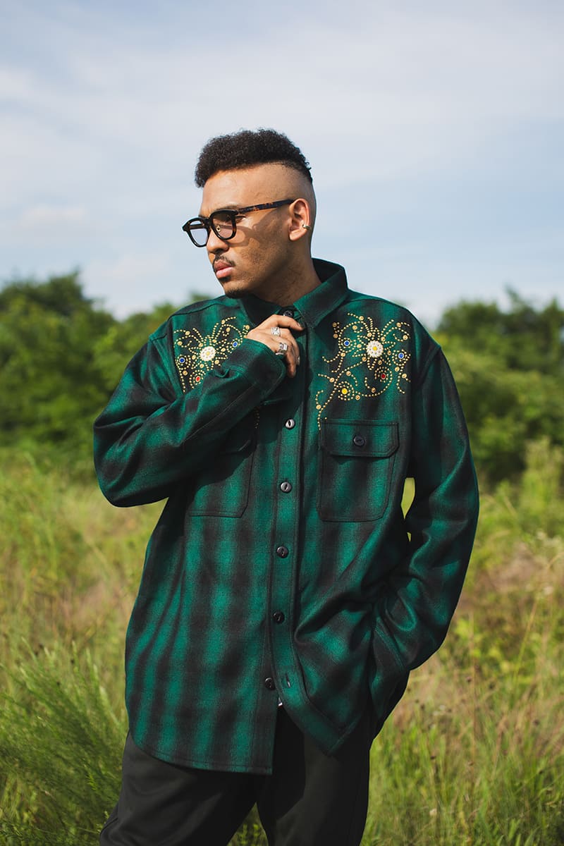 MAYO WOOL EMBROIDERY CHECK SHIRT JACKET - GREEN