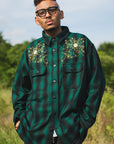 MAYO WOOL EMBROIDERY CHECK SHIRT JACKET - GREEN