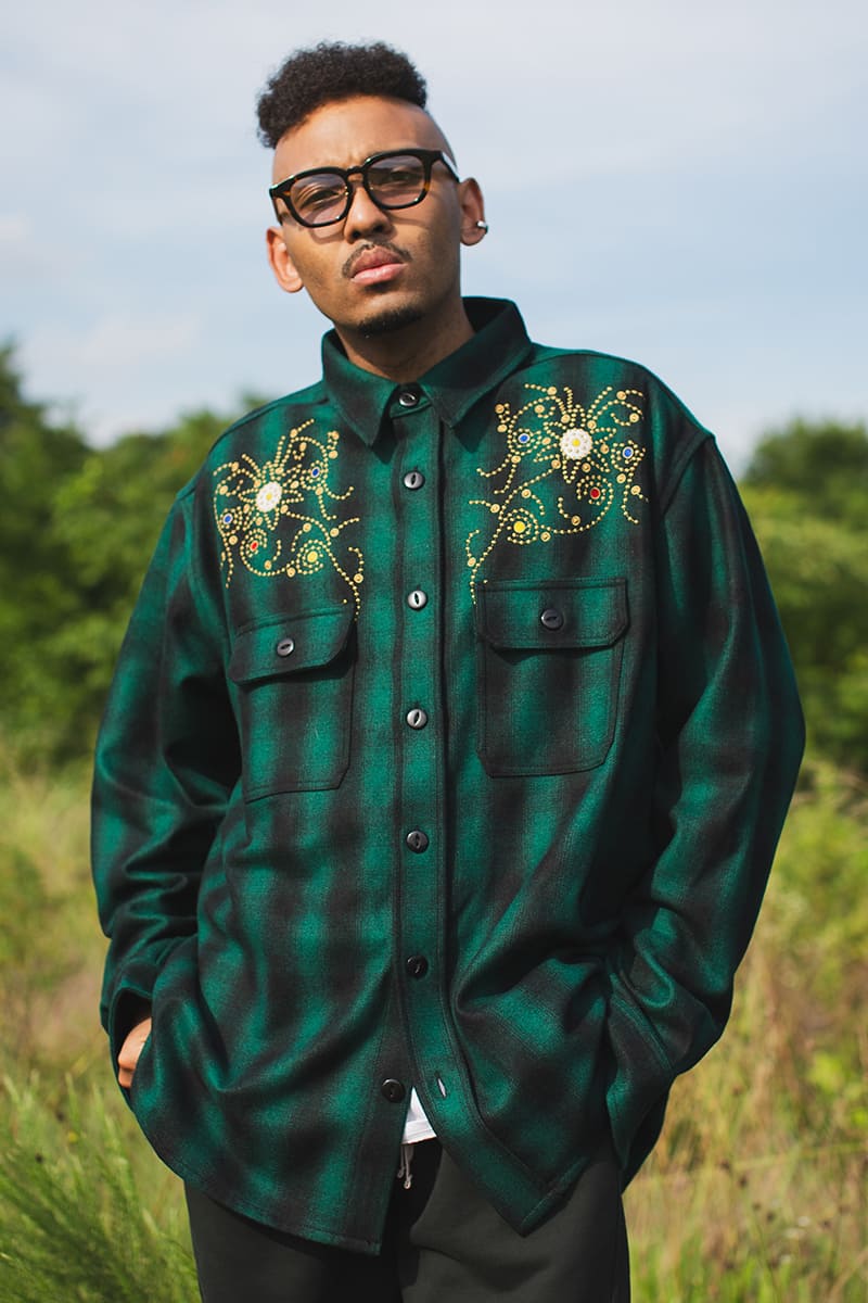 MAYO WOOL EMBROIDERY CHECK SHIRT JACKET - GREEN