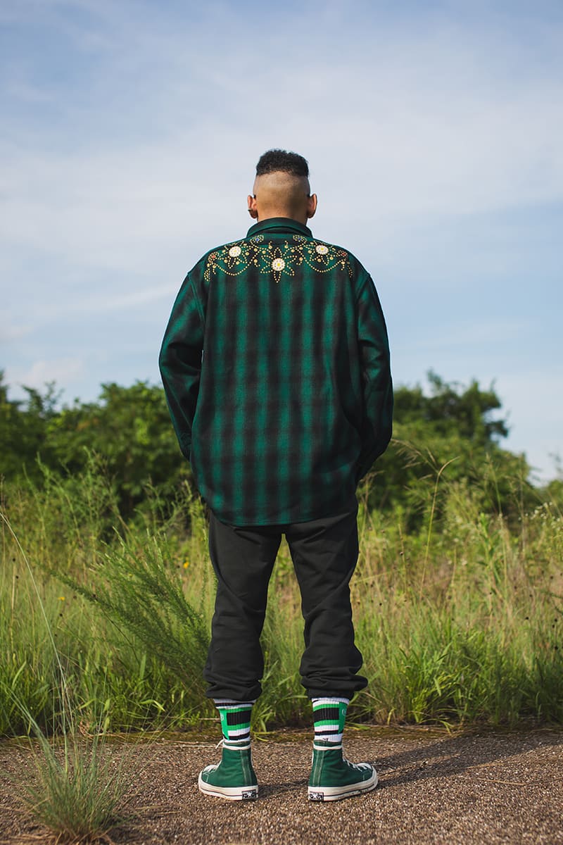 MAYO WOOL EMBROIDERY CHECK SHIRT JACKET - GREEN