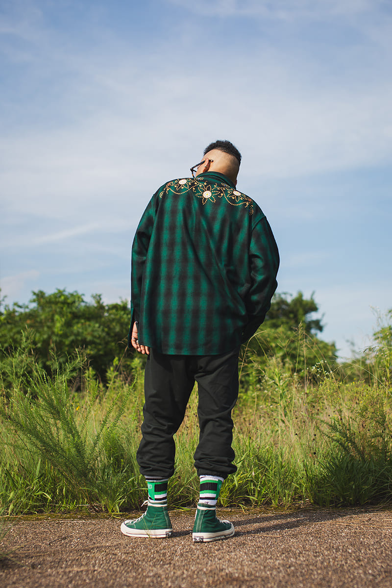 MAYO WOOL EMBROIDERY CHECK SHIRT JACKET - GREEN