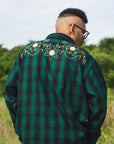 MAYO WOOL EMBROIDERY CHECK SHIRT JACKET - GREEN